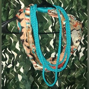 Multicolor Scarf with Braided Blue Accent